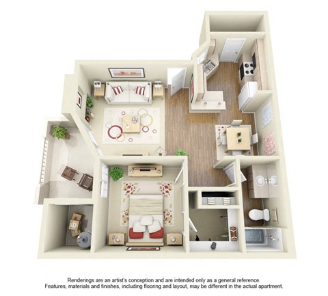 Floor plan for 1 bed, 1 bath, 900 sqft